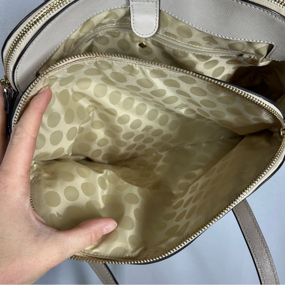 Kate Spade | Leather Shoulder Bag Purse Beige Brown White Minimalist Handbag - Picture 10 of 16